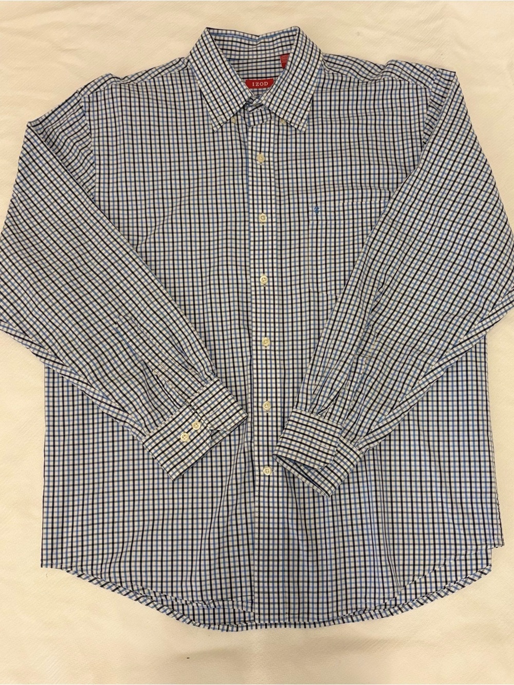 Izod Men's Blue and White Check Dress Shirt